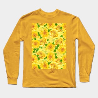 Yellow watercolor roses pattern Long Sleeve T-Shirt